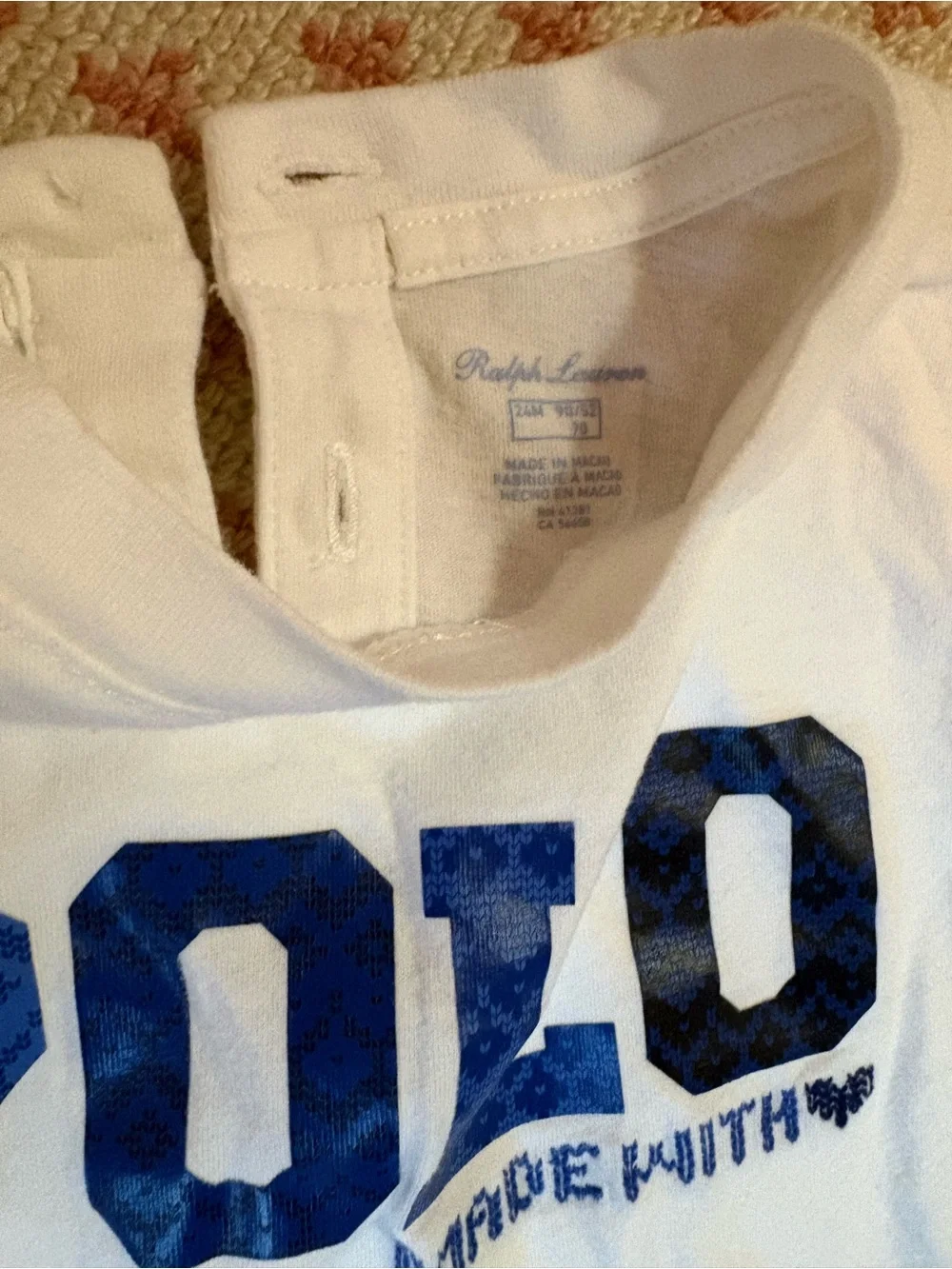 Ralph Lauren White Long-Sleeve 'POLO' Top with Blue Ribbed Leggings